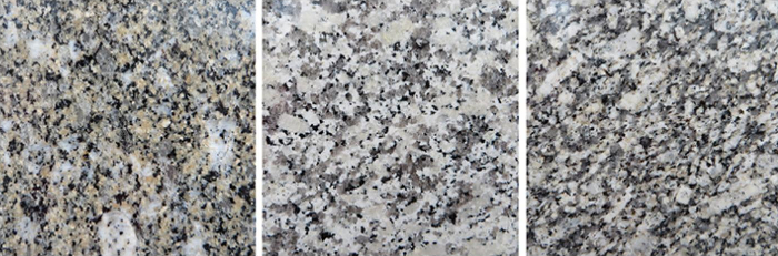 Above, left to right, brown granite, Sardinian Granite and Cornish granite.